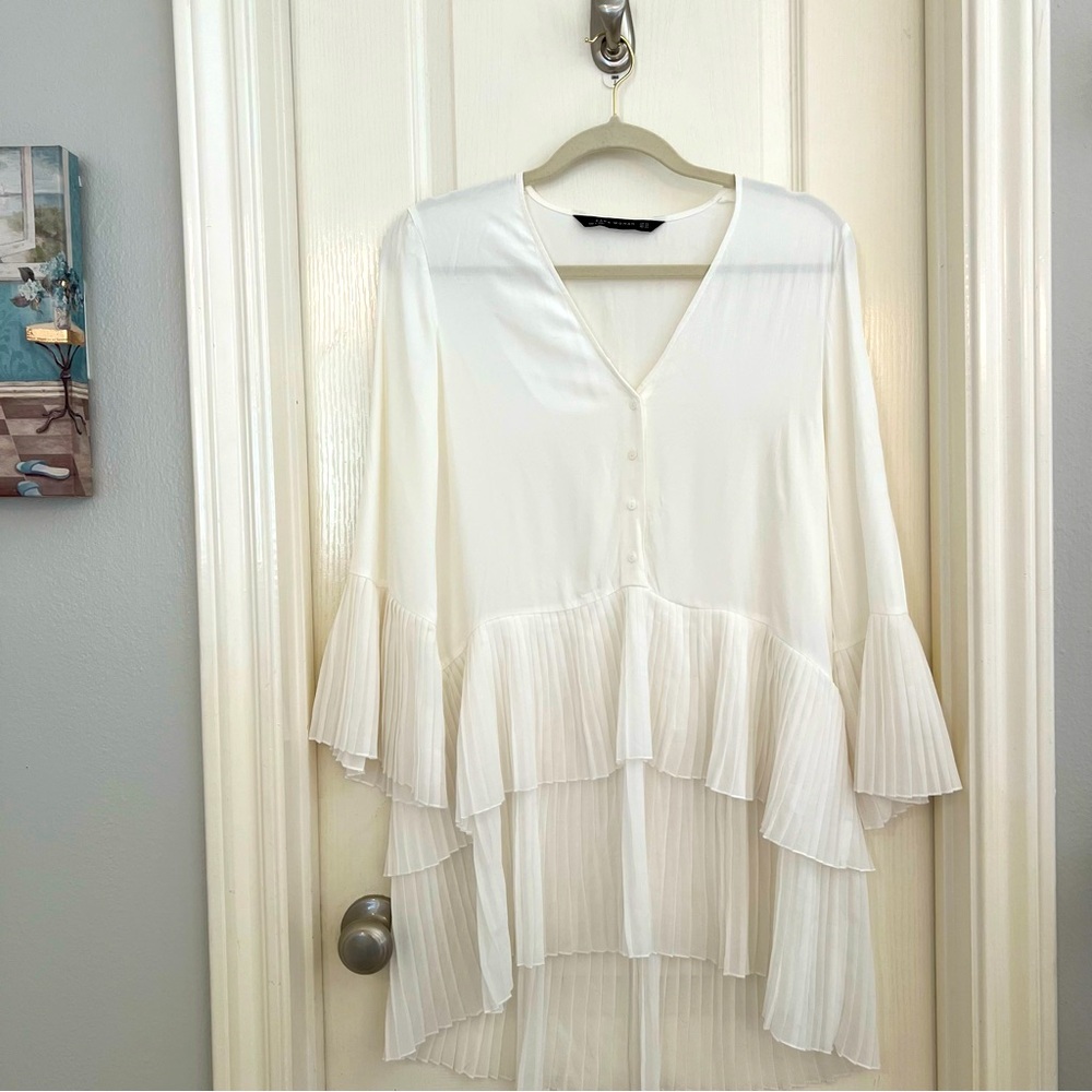 Zara contrasting pleated blouse/mini dress